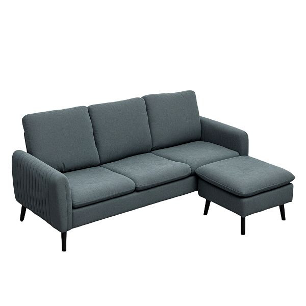 HOMCOM Ecksofa, 3-Sitzer-Sofa mit Fußhocker, Stoffbezug, L-förmiges Couch-Set, Dunkelgrau, 83B-185V01CG