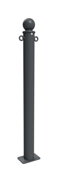 Schake Absperrstilpfosten Typ 474PB -ortsfest-, zum Aufdübeln, Ø 76mm, mit Kugelkopf, beschichtet RAL 7016, mit 2 Ösen, 474PB+2