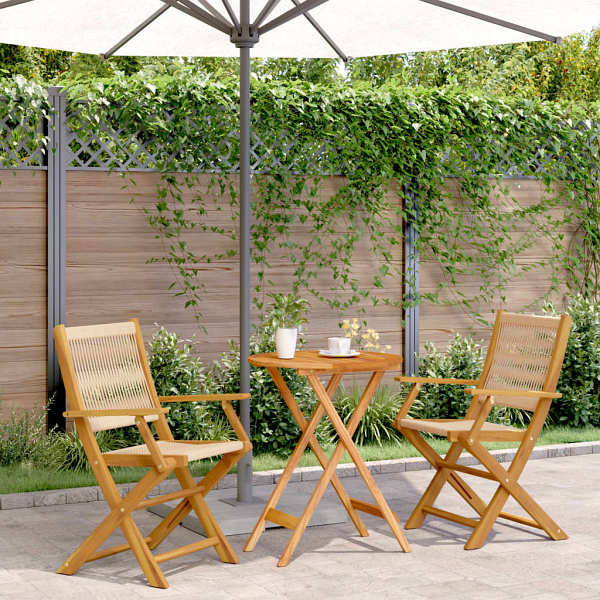 vidaXL 3-tlg. Bistro-Set Beige Polypropylen und Massivholz, 3281795