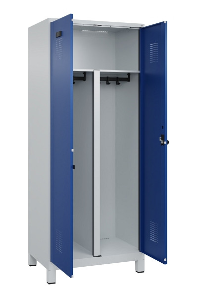 C+P PSA Schwarz-Weiß-Spind Evolo PLUS, mit Füßen, 2 Abteile, 1950x800x500mm, 70, Frontfarbe RAL 5010 Enzianblau, Drehriegel, 049012-22P S10006