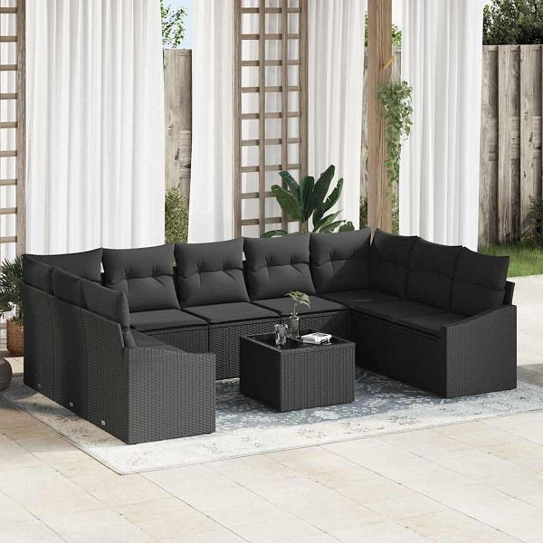 vidaXL Garten Essgruppe mit Kissen mit Speicher 10-teilig Schwarz, 3355562