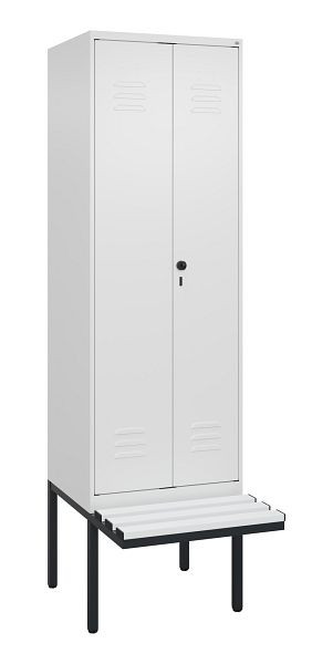 C+P Umkleidespind Classic PLUS, Doppel-Spind, 2 Abteile, 2120x600x815mm, 9016/9016, Drehriegel, Untergestell & Sitzfläche, 0800427-20P S10044