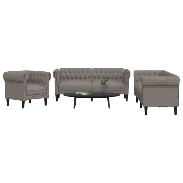 vidaXL 3-teilig Sofagarnitur Taupe Stoff, 3209196, 8721012288874