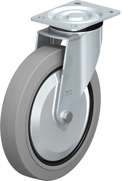 Blickle L-POEV 250K-3-SG-FA Stahlblech-Lenkrolle, mittelschwere Ausführung, mit Anschraubplatte, Elastik-Vollgummi, Grau, 850810