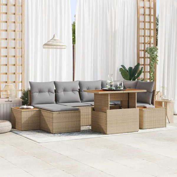 vidaXL Garten Essgruppe mit Kissen, 7er Set, Beige und Grau, 3350087
