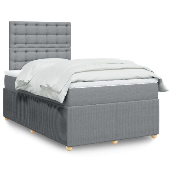vidaXL Boxspringbett mit Matratze Hellgrau 120x190 cm Stoff, 3292009