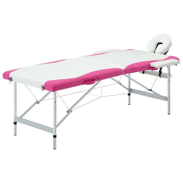 vidaXL Massageliege Klappbar 2-Zonen Aluminiumgestell Weiß und Rosa, 110234