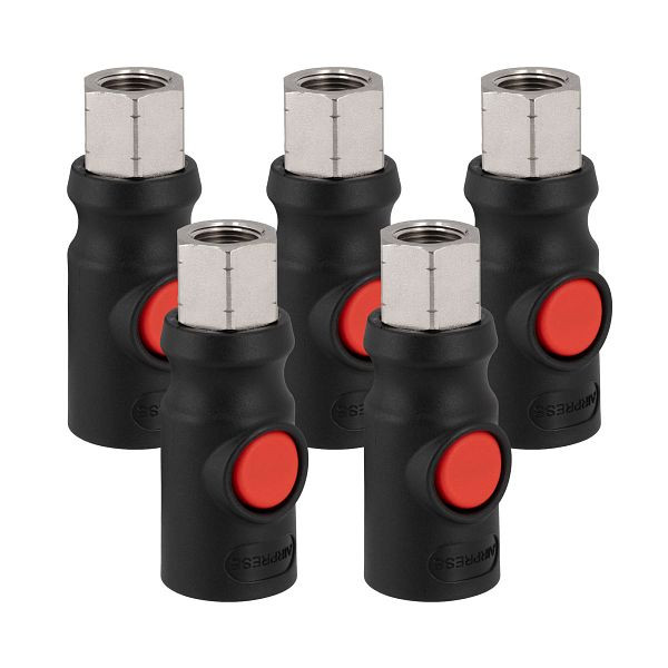 Airpress Sicherheitskupplung 3/8" IG Euro 7,2 – 5er Set – Druckknopf, 43E803-5