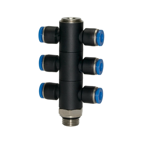 Riegler T-Mehrfachverteiler »Blaue Serie«, 6-fach, drehbar, G 1/4 außen Ø4mm, 135716
