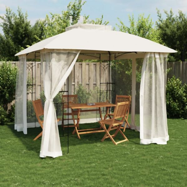 vidaXL Pavillon mit Doppeldach & Netzwänden Creme 2,94x2,94 m Stahl, 368454
