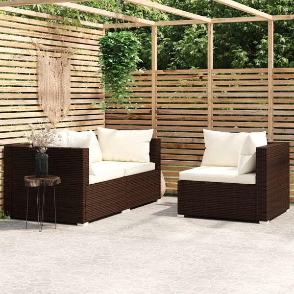 vidaXL 3-tlg. Garten-Lounge-Set mit Auflagen Braun Poly Rattan, 317505