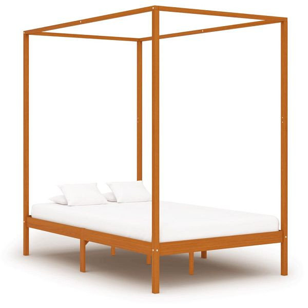 vidaXL Himmelbett-Gestell Honigbraun Massivholz Kiefer 120 x 200 cm, 283258