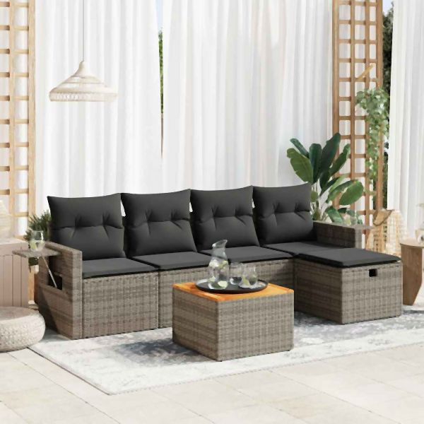 vidaXL 6-tlg. Garten-Sofagarnitur mit Kissen Grau Poly Rattan, 3325812