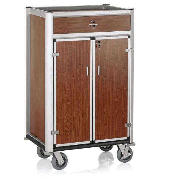 WAS Minibarversorgungswagen, 82 x 60 x 125 cm, helle, Kantenprofile & dunkle Holzoptik, 4448000