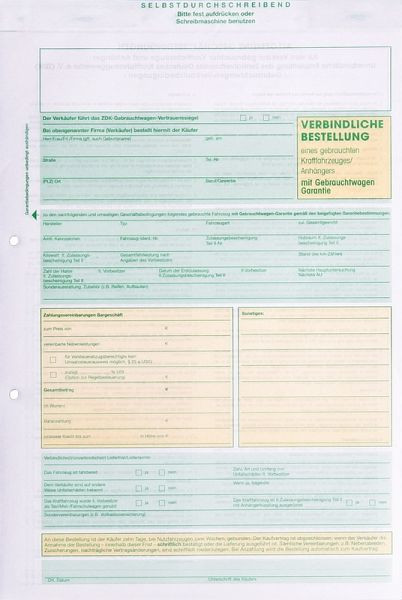 Eichner Formular "Verbindliche Bestellung eines gebrauchten Kfz", VE: 25 Stück, 9036-00159