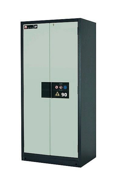 asecos Sicherheitsschrank Q-PEGASUS-90, Q90.195.090.WDAC in lichtgrau RAL 7035 mit 4x Auszugswanne Standard (Edelstahl), 30042-041-30056