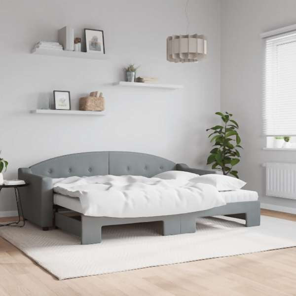 vidaXL Tagesbett Ausziehbar mit Matratze Hellgrau 80x200 cm Stoff, 3197543