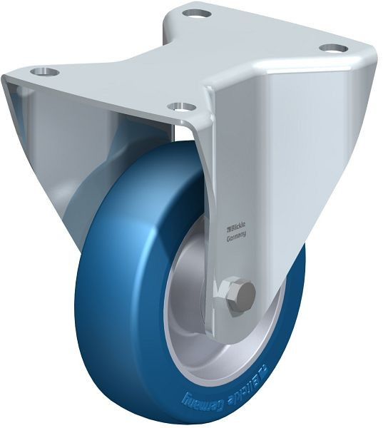 Blickle BH-ALBS 125K-3 Stahlblech-Bockrolle, Schwerlast-Ausführung, mit Anschraubplatte, Blickle Besthane® Soft, Blau, 738794