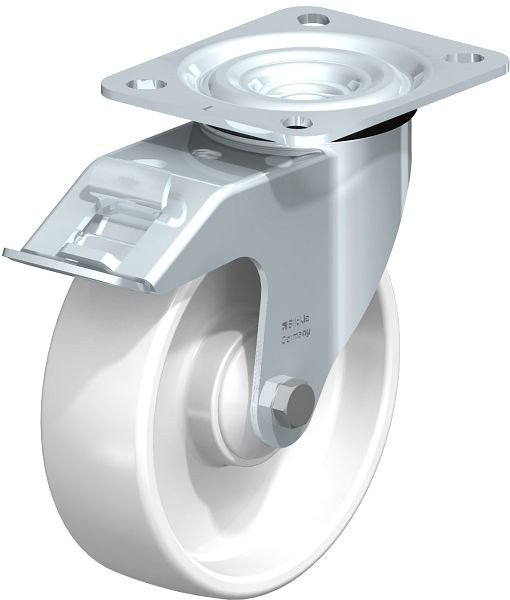 Blickle L-PO 125K-FI Stahlblech-Lenkrolle, mittelschwere Ausführung, mit Anschraubplatte & Feststeller, Polyamid, Weiß, 579979