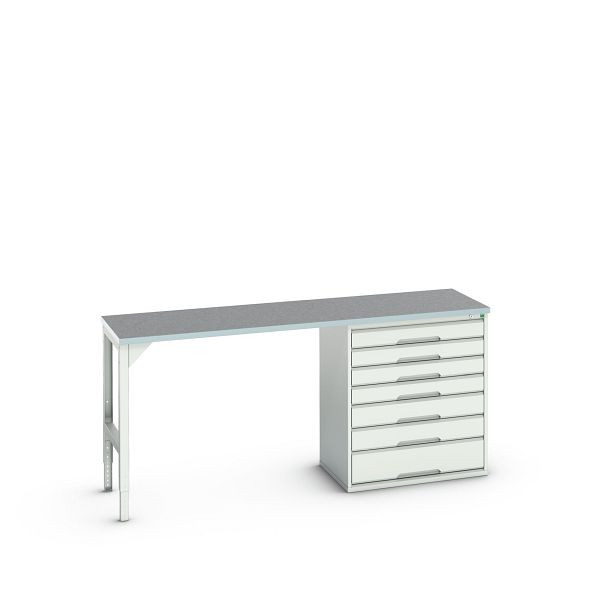 bott verso Unterbauwerkbank (Linoleum-Platte) mit 7 Schubladen (Breite: 800mm) BxTxH: 2000 x 600 x 930 mm, Lichtgrau / Lichtgrau, 16921964.16