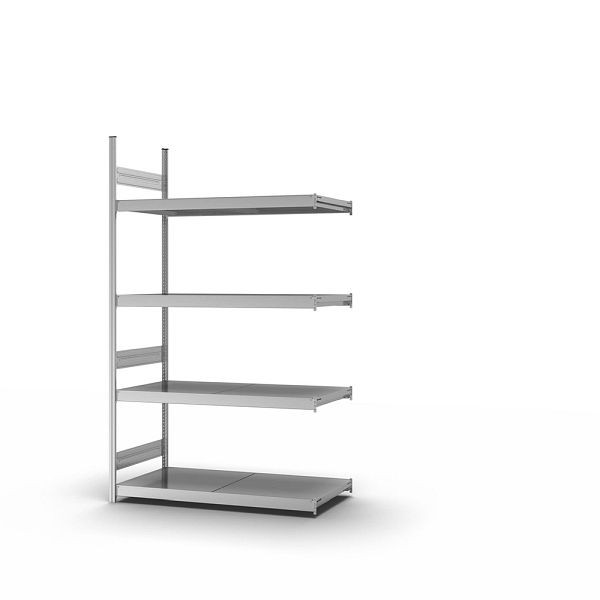 hofe Großfach-Anbauregal, 2500x600x1500 mm, 4 Fachebenen, verzinkt, 350 kg Fachlast, 1750 kg Feldlast, zweiseitige Bedienung, GZA25615B