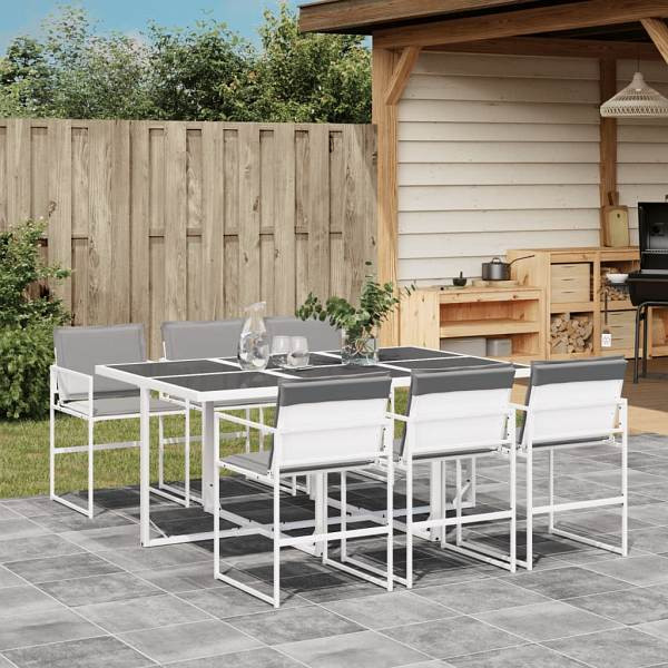 vidaXL 7-tlg. Garten-Essgruppe mit Kissen Weiß Textilene, UV-beständig, 3295089