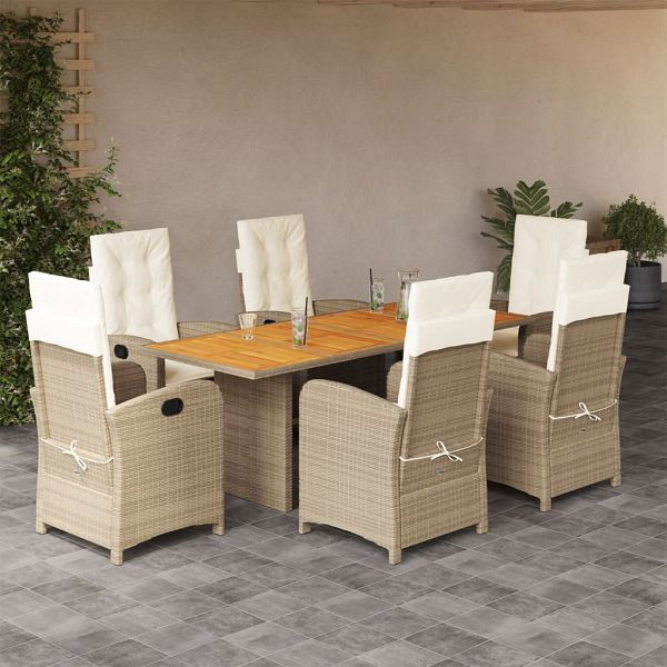 vidaXL 7-teilig Garten-Essgruppe mit Kissen Beigemischung Poly Rattan, 3212284
