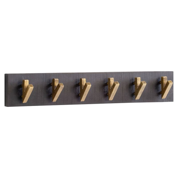 Wohnling Wandgarderobe Mango Massivholz/Metall 60 x 10 x 8 cm Schwarz Gold, Hakenleiste für Jacken, Schals und Mützen, WL6.770