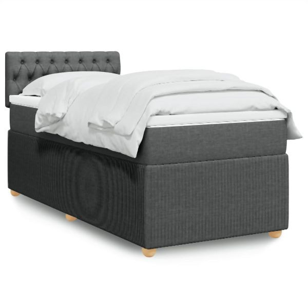 vidaXL Boxspringbett mit Matratze Dunkelgrau 90x200 cm Stoff, 3289647