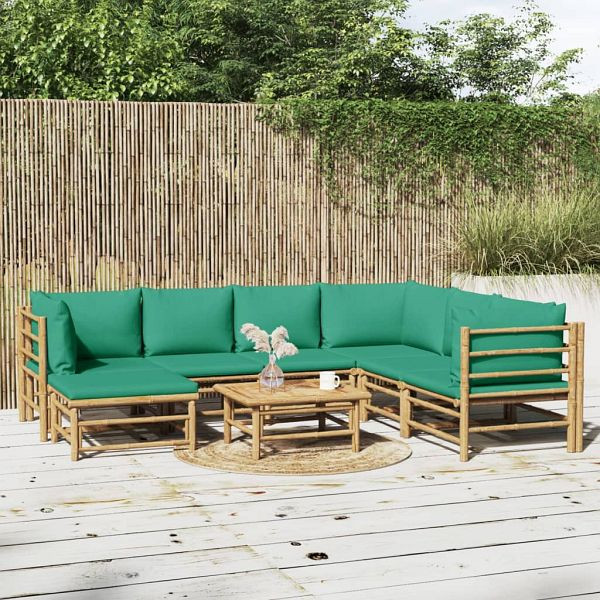 vidaXL 8-tlg. Garten-Lounge-Set mit Grünen Kissen Bambus, 3155159