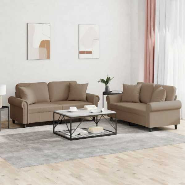 vidaXL 2-tlg. Sofagarnitur mit Kissen Cappuccino-Braun Kunstleder, 3202164