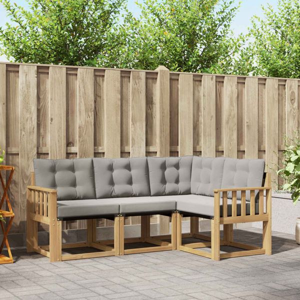 vidaXL Outdoor-Sofagarnitur mit Kissen 4-teilig Weiß und Hellgrau, 3389425