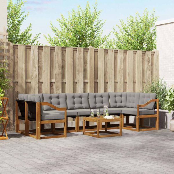 vidaXL Outdoor-Sofagarnitur mit Kissen 8-teilig Natürlich und Hellgrau, 3368506