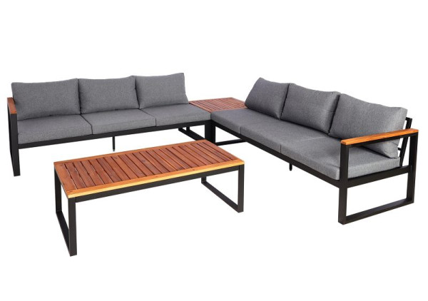Mendler Garten-Garnitur HWC-L26, Gartenlounge Lounge-Set Sitzgruppe Sofa, Aluminium Akazie Holz MVG, dunkelgrau, 99067