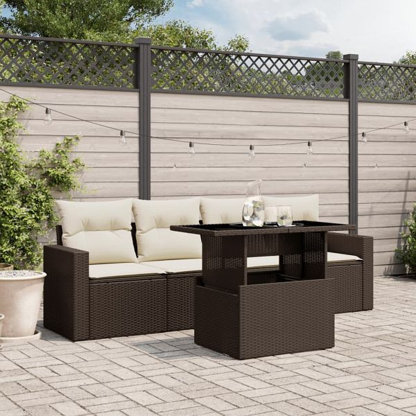 vidaXL 5-teilig Garten-Sofagarnitur mit Kissen Braun Poly Rattan, 3267103