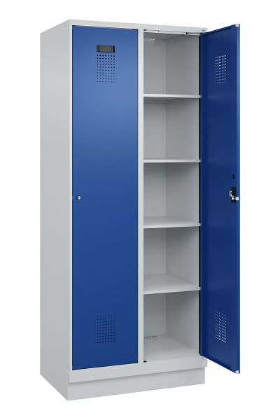 C+P Wäsche-Spind Evolo PLUS, mit Sockel, 2 Abteile, 1950x800x500mm, 7035/5010, Verschluss Zylinderschloss, Ablageböden 8, 049020-22B S10033