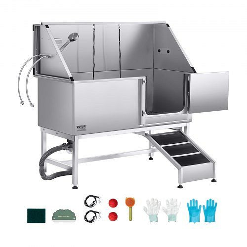 VEVOR Hundewaschstation Edelstahl, 1500x700x1495 mm Tierpflegewanne, PE-Wasserfilter, Wasserhahn, Duschkopf, Seifenhalter, rechte Tür, BXGCWYG62CSLS01HRV0
