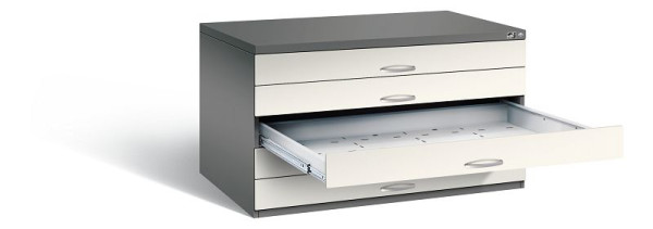 C+P Flachablageschrank Serie 7100_7200, H760xB1350xT960mm, Farbe: Vulkangrau / Perlweiß, Bügelgriff, 7201-100 S10199