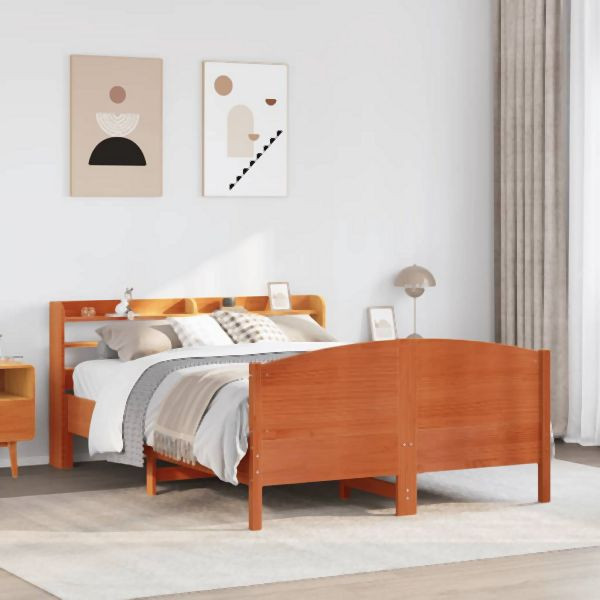 vidaXL Massivholzbett ohne Matratze Wachsbraun 150x200 cm Kiefernholz, 3306965