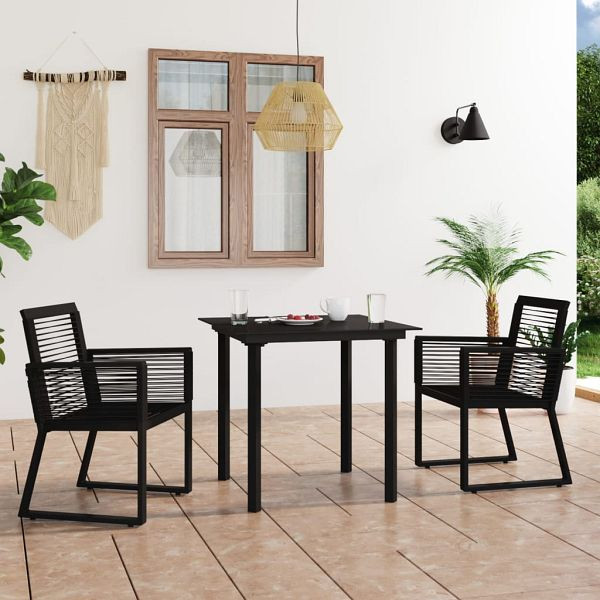 vidaXL 3-teilig Garten-Essgruppe PVC Rattan Schwarz, 3058283