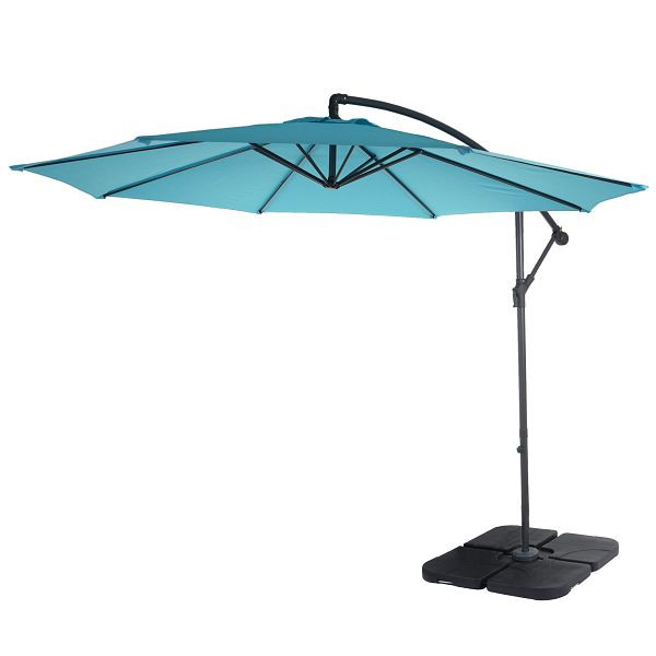Mendler Ampelschirm Acerra, Sonnenschirm Sonnenschutz, Ø 3m neigbar, Polyester/Stahl 11kg, türkis-blau mit Ständer, 46813+31831