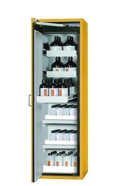 asecos Sicherheitsschrank S-CLASSIC-90, S90.196.060.MH.WDAS in sicherheitsgelb RAL 1004 mit 3x Auszugswanne Standard (Stahlblech), 30353-002-30357