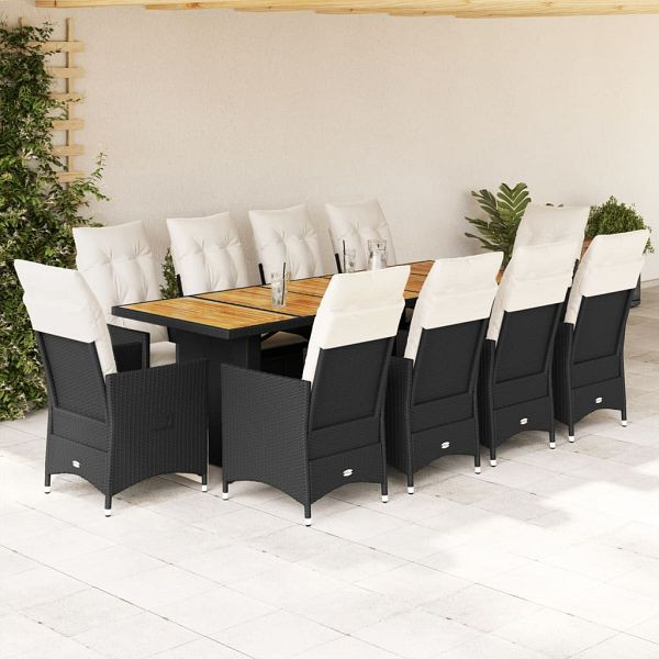 vidaXL 11-tlg. Garten-Bistro-Set mit Kissen Schwarz Poly Rattan, 3277233