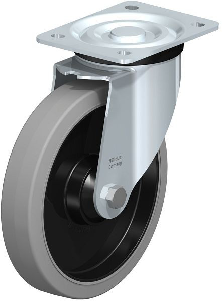Blickle L-POEV 201K-SG Stahlblech-Lenkrolle, mittelschwere Ausführung, mit Anschraubplatte, Elastik-Vollgummi, Grau, 850720