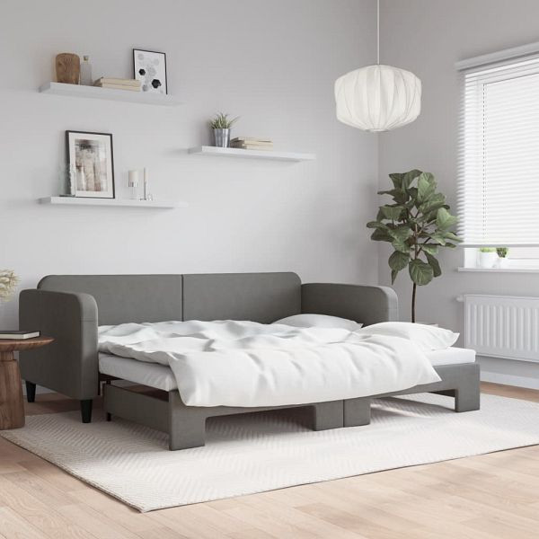 vidaXL Tagesbett Ausziehbar Dunkelgrau 90x200 cm Stoff, 3196817