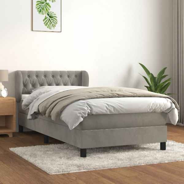 vidaXL Boxspringbett mit Matratze Hellgrau 90x190 cm Samt, 3127643