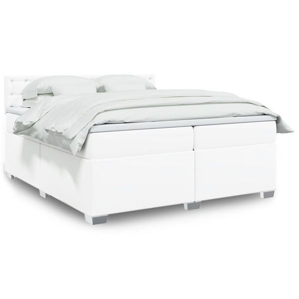 vidaXL Boxspringbett mit Matratze Weiß 200x200 cm Kunstleder, 3286137
