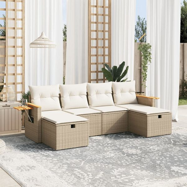 vidaXL 6-teilig Garten-Sofagarnitur mit Kissen Beige Poly Rattan, 3265559