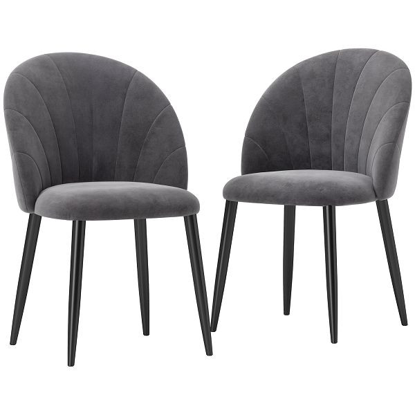 HOMCOM 2er-Set Esszimmerstühle Akzentstühle Küchenstühle, Retrodesign, Samtoptik, 52 cm x 54 cm x 79 cm, Grau, 835-253GY
