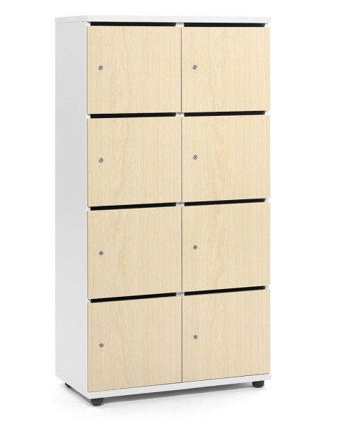 Deskin Schließfachschrank OFFICE-LINE mit 8 Fächern, Dekore Korpus Weiß, Türen Ahorn, H 1530 x B 800 x T 420 mm, Zylinderschlösser, 289980